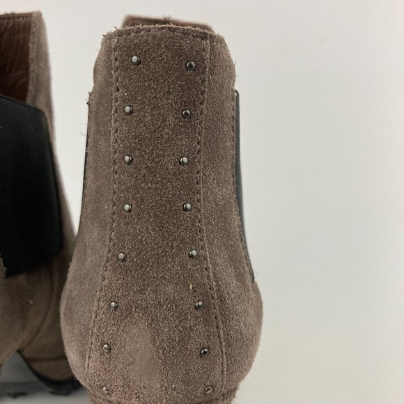 NWT All Saints Studded Sarris Suede Ankle Booties Size 6 Taupe Heels Almond Toe - Picture 5 of 11